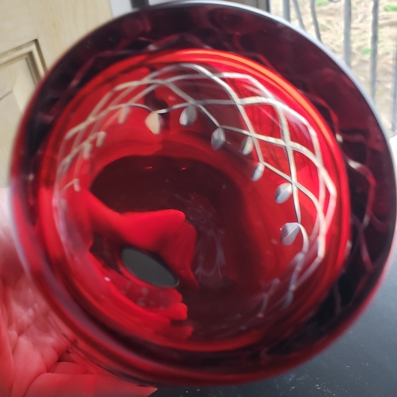 Vintage Ruby Red Flash To Clear Vase/Dicanter - Picture 10 of 16